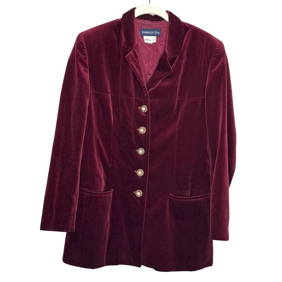 Gorsuch Ltd Blazer Womens 8 Burgundy Velvet Gold Buttons Made USA Lined Jacket - Picture 1 of 9